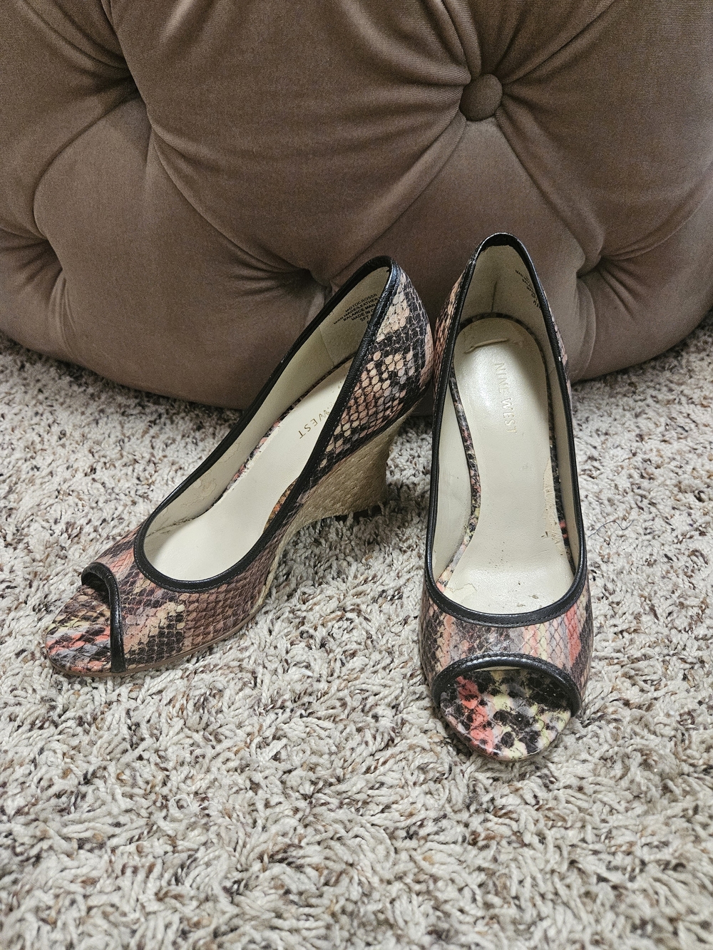 Nine West Women's Snakeskin Peep-Toe Wedges